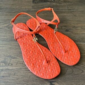 Tory Burch Marion Quilted Sandal Vegan Leather Poppy Red 603